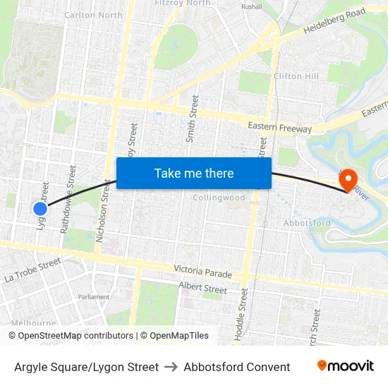 Argyle Square/Lygon Street to Abbotsford Convent map