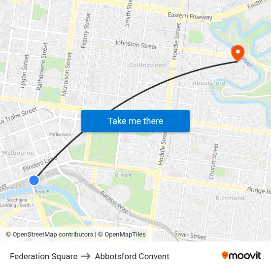 Federation Square to Abbotsford Convent map