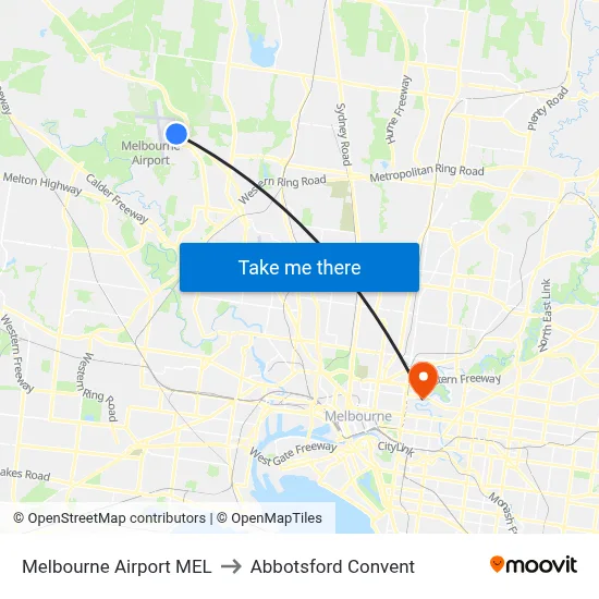 Melbourne Airport MEL to Abbotsford Convent map