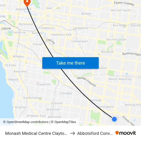 Monash Medical Centre Clayton Rd to Abbotsford Convent map