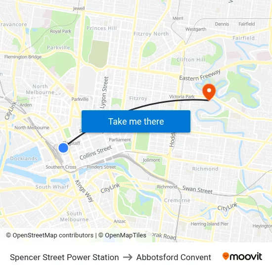 Spencer Street Power Station to Abbotsford Convent map