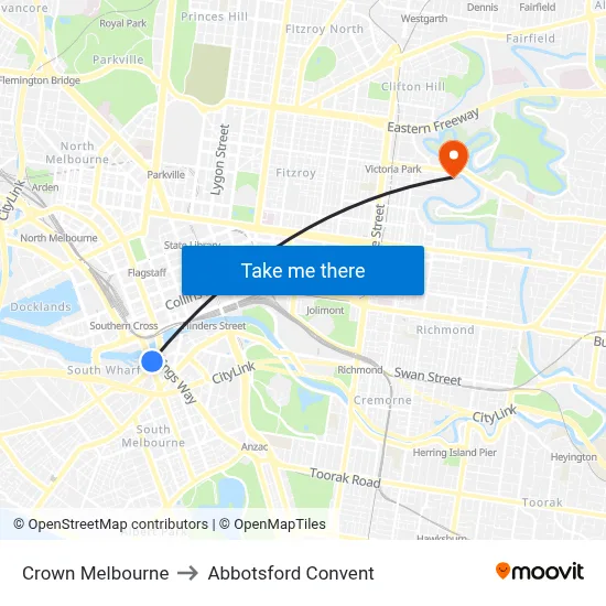 Crown Melbourne to Abbotsford Convent map