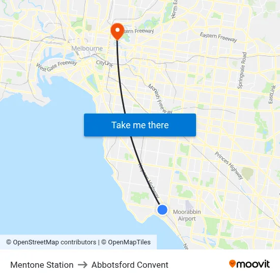 Mentone Station to Abbotsford Convent map