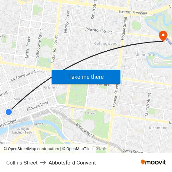 Collins Street to Abbotsford Convent map