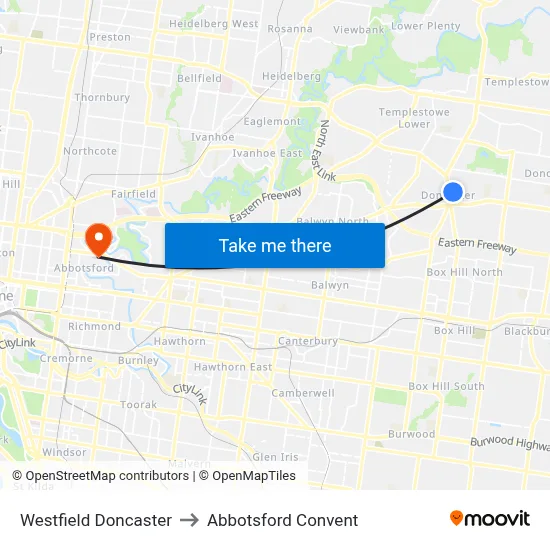 Westfield Doncaster to Abbotsford Convent map