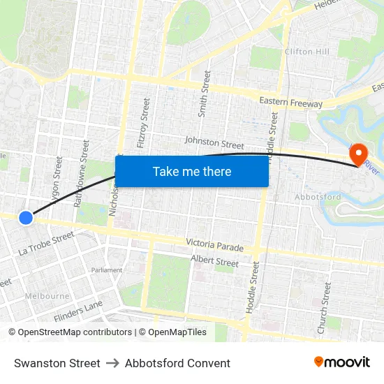 Swanston Street to Abbotsford Convent map