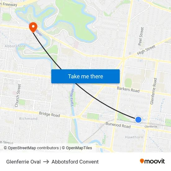 Glenferrie Oval to Abbotsford Convent map