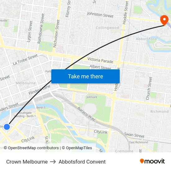 Crown Melbourne to Abbotsford Convent map
