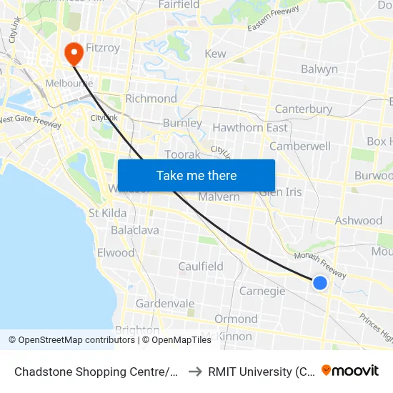 Chadstone Shopping Centre/Eastern Access Rd to RMIT University (City Campus) map
