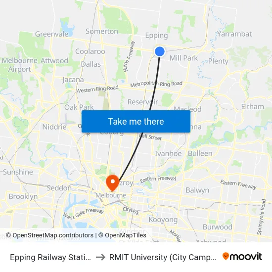 Epping Railway Station to RMIT University (City Campus) map
