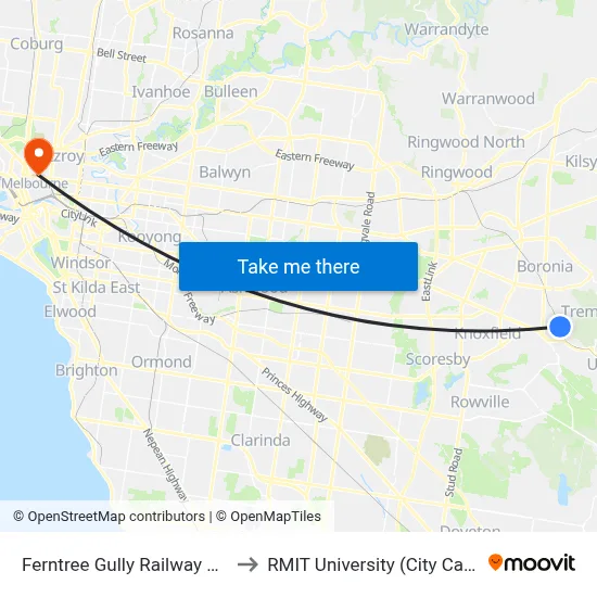 Ferntree Gully Railway Station to RMIT University (City Campus) map