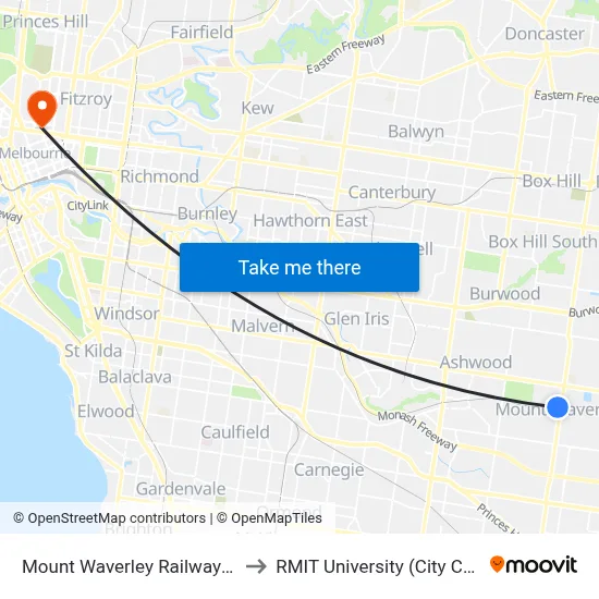Mount Waverley Railway Station to RMIT University (City Campus) map