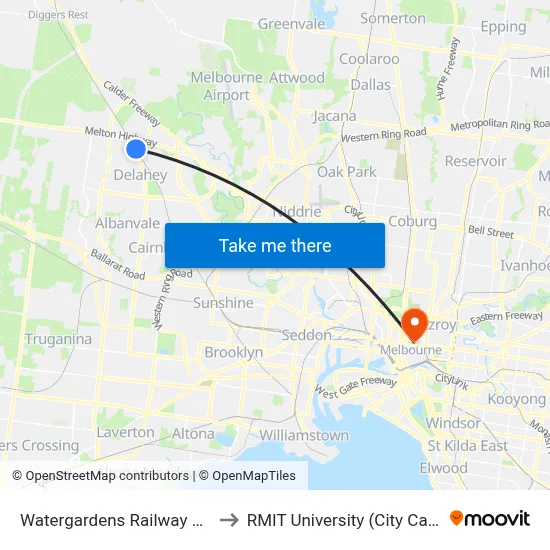 Watergardens Railway Station to RMIT University (City Campus) map