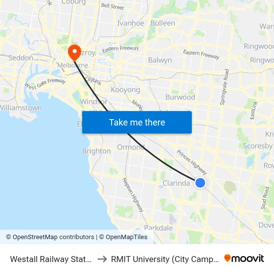Westall Railway Station to RMIT University (City Campus) map