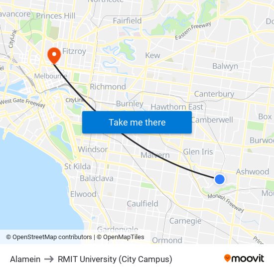 Alamein to RMIT University (City Campus) map