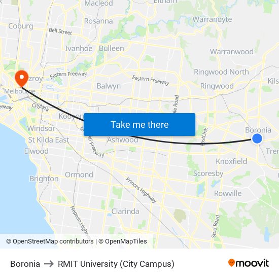 Boronia to RMIT University (City Campus) map