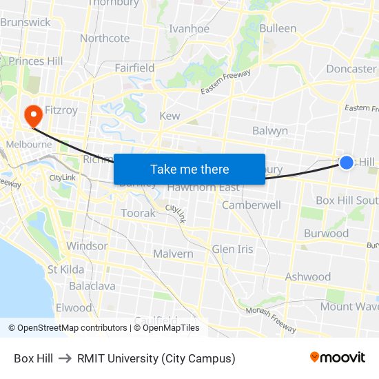 Box Hill to RMIT University (City Campus) map