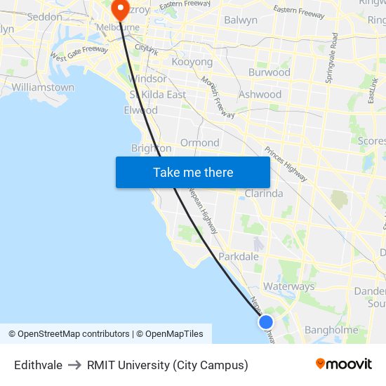 Edithvale to RMIT University (City Campus) map