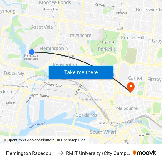 Flemington Racecourse to RMIT University (City Campus) map