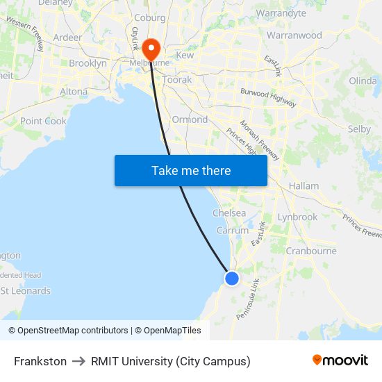 Frankston to RMIT University (City Campus) map