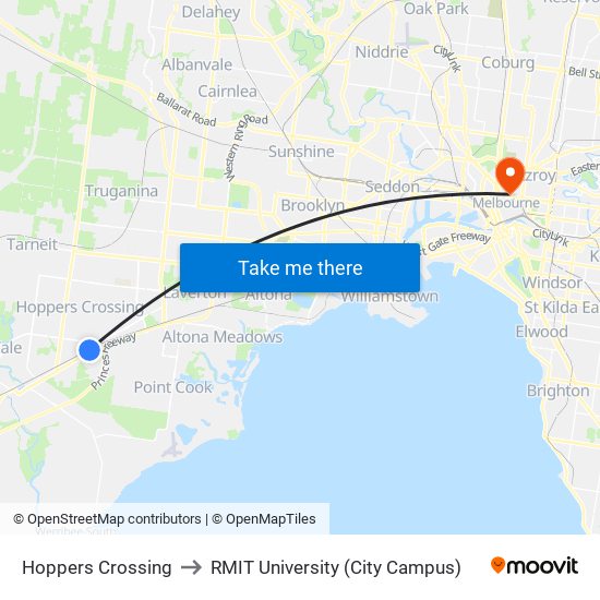 Hoppers Crossing to RMIT University (City Campus) map