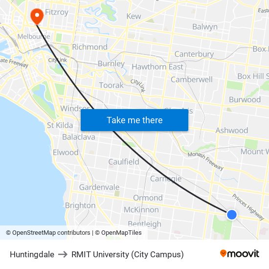 Huntingdale to RMIT University (City Campus) map