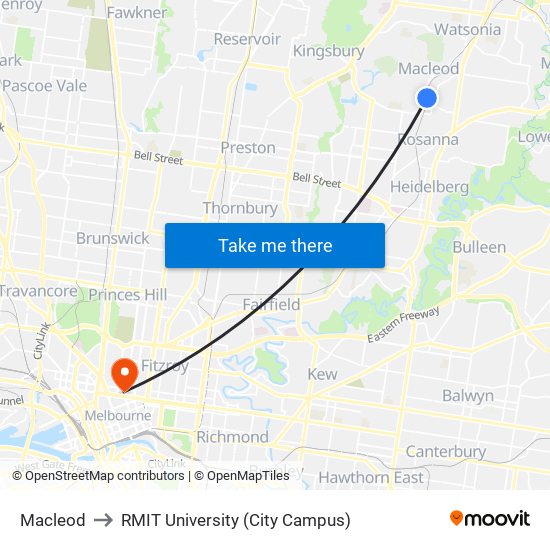 Macleod to RMIT University (City Campus) map