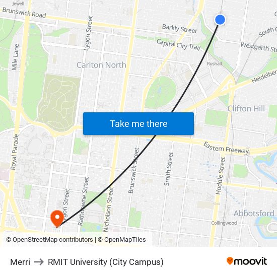 Merri to RMIT University (City Campus) map