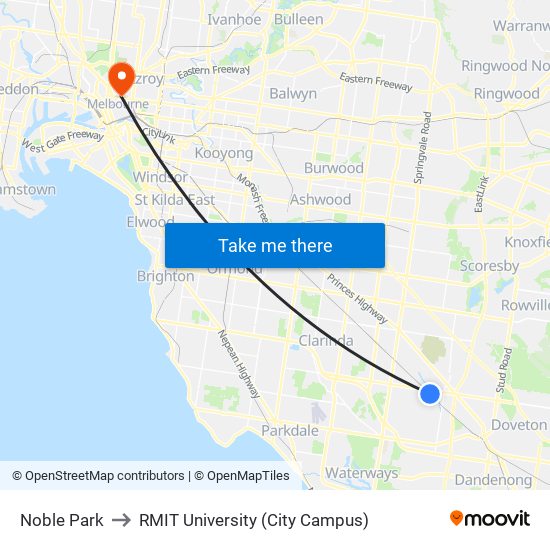Noble Park to RMIT University (City Campus) map