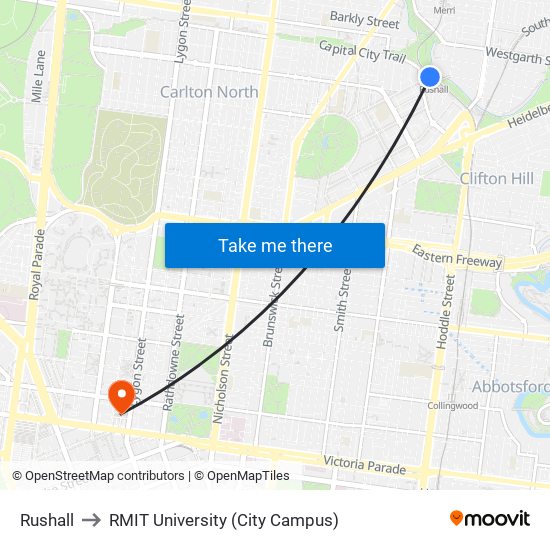 Rushall to RMIT University (City Campus) map