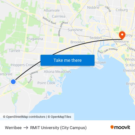 Werribee to RMIT University (City Campus) map