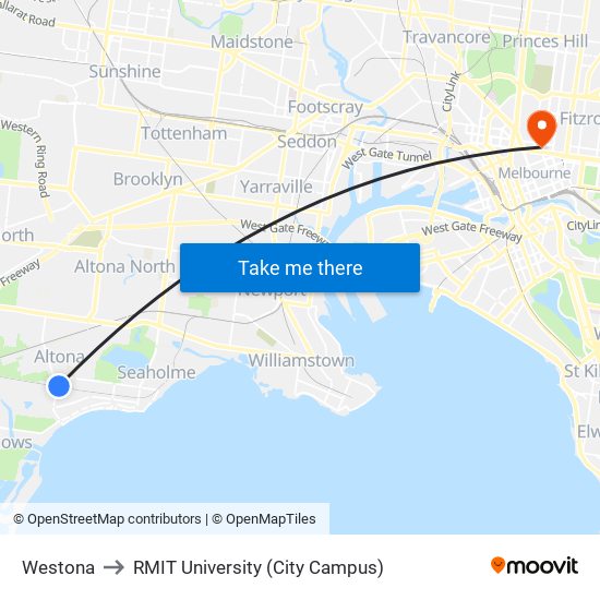 Westona to RMIT University (City Campus) map