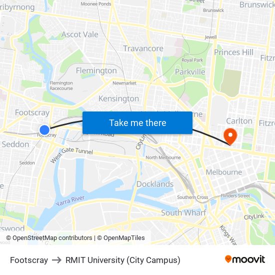 Footscray to RMIT University (City Campus) map