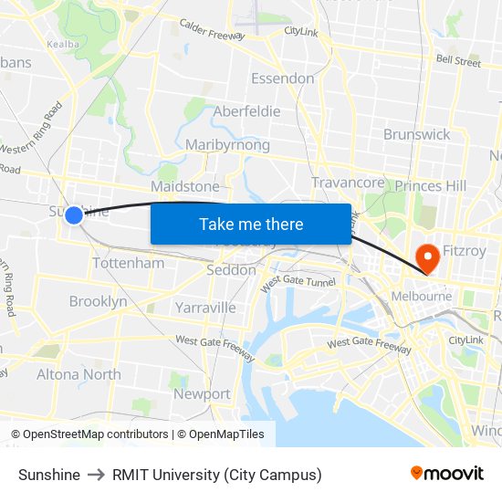 Sunshine to RMIT University (City Campus) map