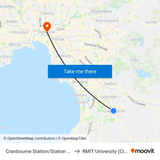 Cranbourne Station/Station St to RMIT University (City Campus) map