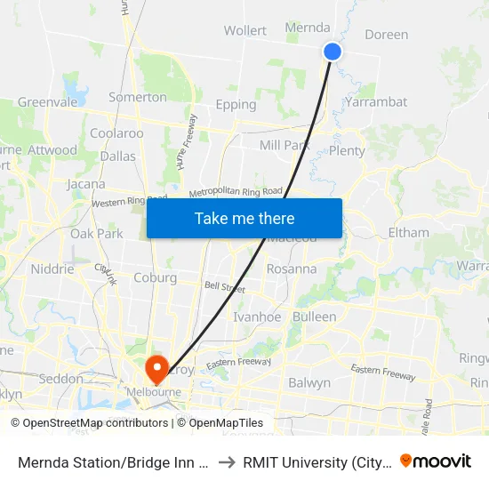 Mernda Station/Bridge Inn Rd to RMIT University (City Campus) map