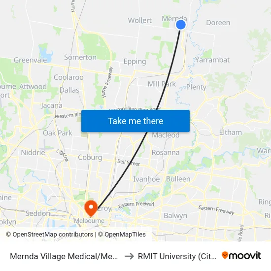 Mernda Village Medical/Mernda Village Dr to RMIT University (City Campus) map
