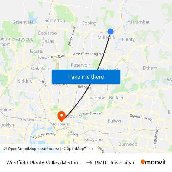 Westfield Plenty Valley/Mcdonalds Rd to RMIT University (City Campus) map
