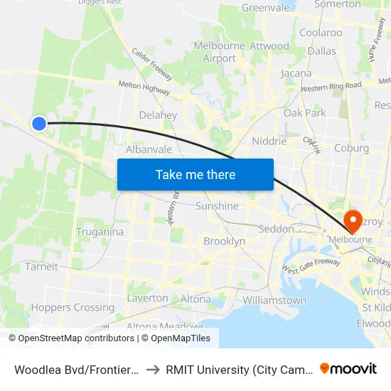 Woodlea Bvd/Frontier Ave to RMIT University (City Campus) map