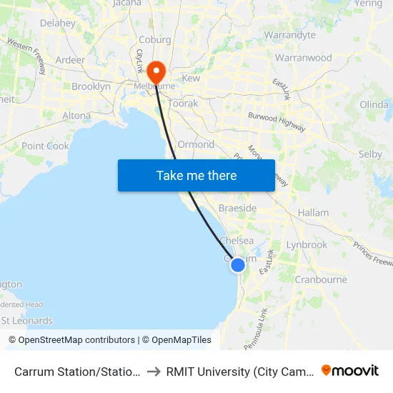 Carrum Station/Station St to RMIT University (City Campus) map