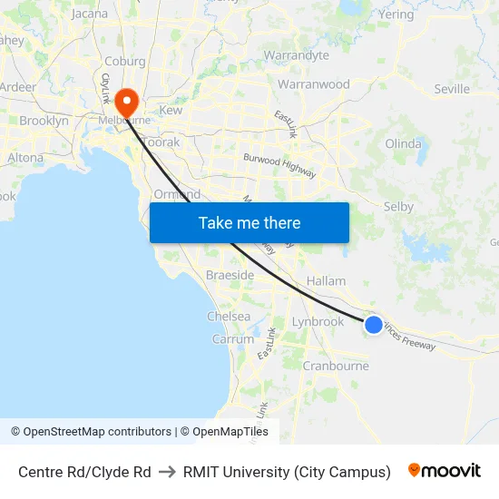 Centre Rd/Clyde Rd to RMIT University (City Campus) map