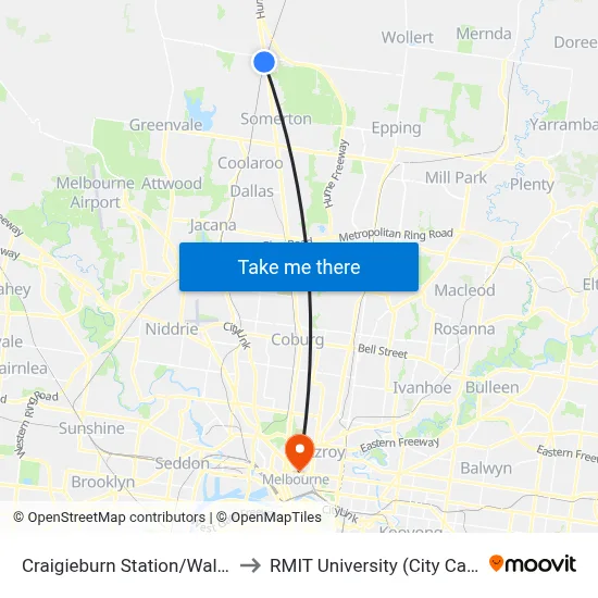 Craigieburn Station/Walters St to RMIT University (City Campus) map
