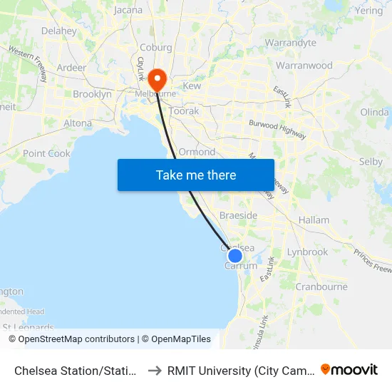 Chelsea Station/Station St to RMIT University (City Campus) map