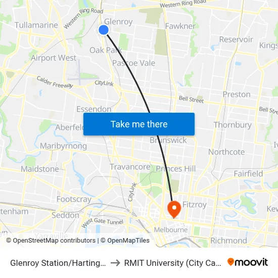 Glenroy Station/Hartington St to RMIT University (City Campus) map