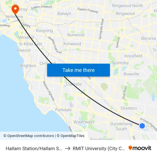 Hallam Station/Hallam South Rd to RMIT University (City Campus) map