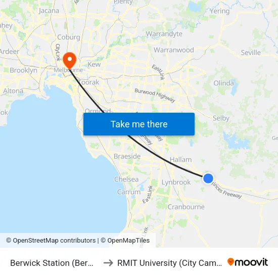 Berwick Station to RMIT University (City Campus) map