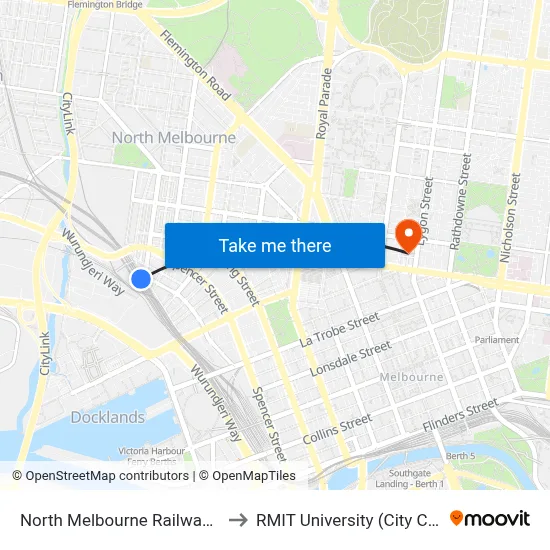 North Melbourne Railway Station to RMIT University (City Campus) map