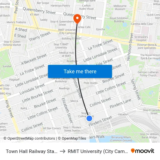 Town Hall Railway Station to RMIT University (City Campus) map