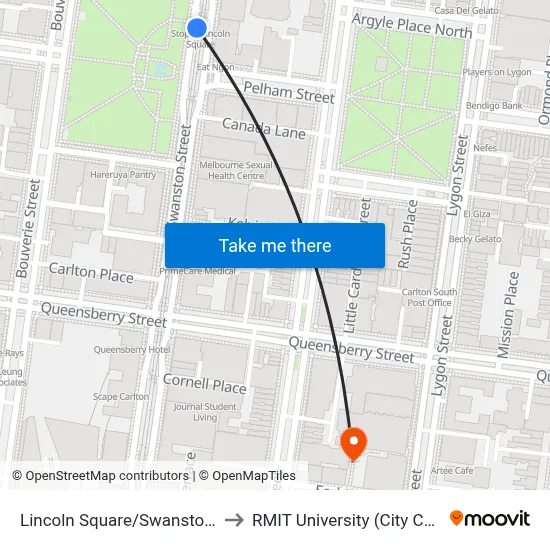 Lincoln Square/Swanston St #3 to RMIT University (City Campus) map