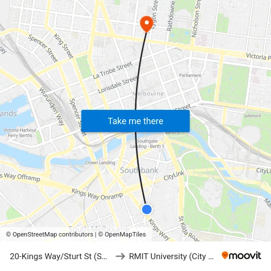 Kings Way/Sturt St #20 to RMIT University (City Campus) map